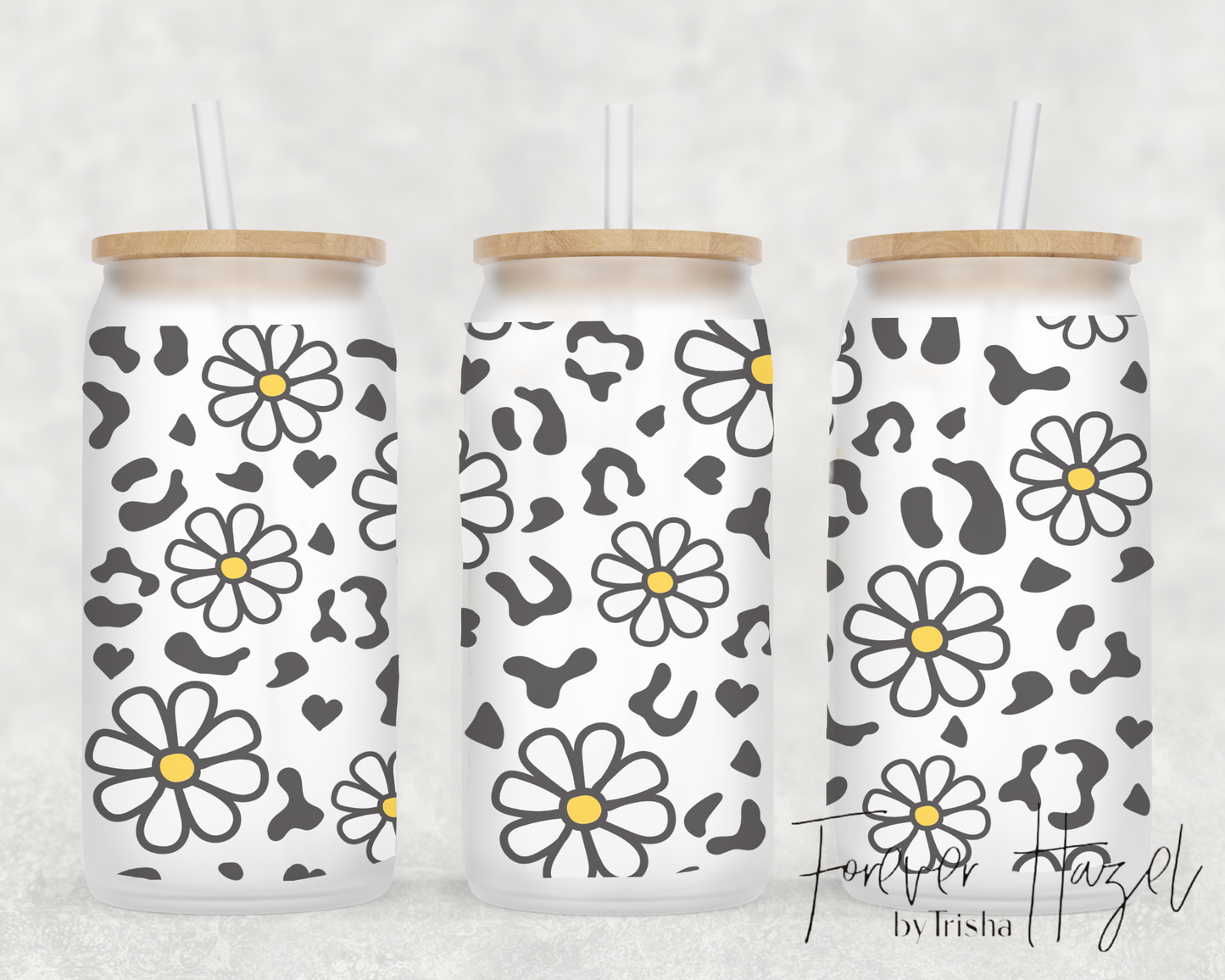 Daisies & Cheetah 16oz Frosted Glass Can