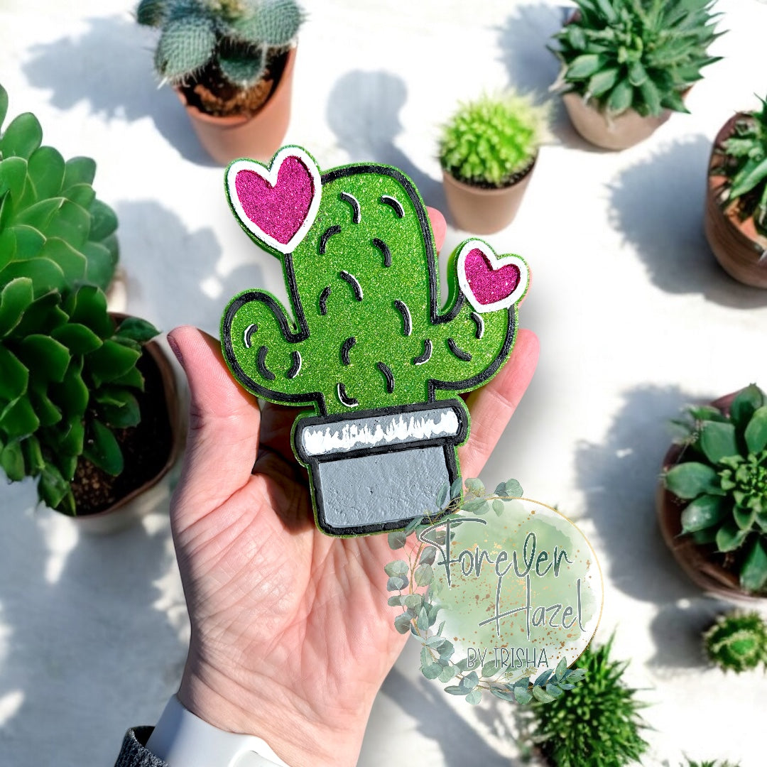 Potted Cactus with Hearts Freshie: Valentines Day Aroma Bead Air Freshener