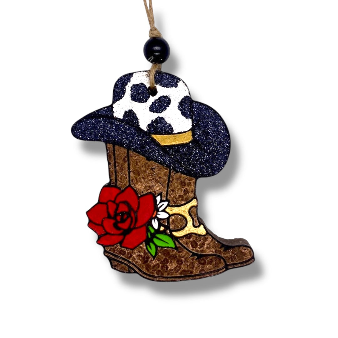 Cow Print Boots with Rose Freshie