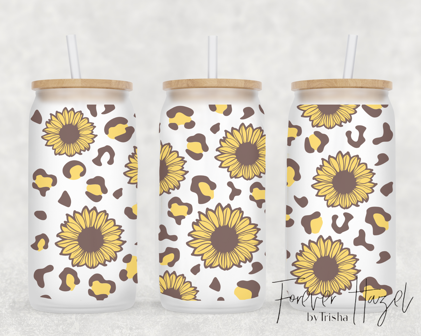 Cheetah Sunflowers 16oz Frosted Glass Can