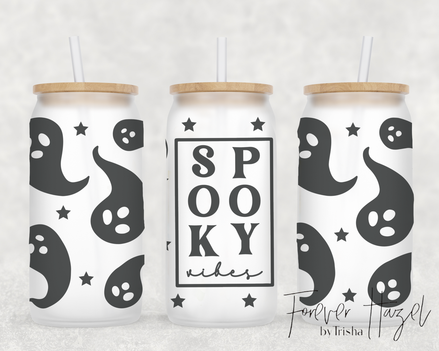 Spooky Vibes Ghosts 16oz Frosted Glass Can