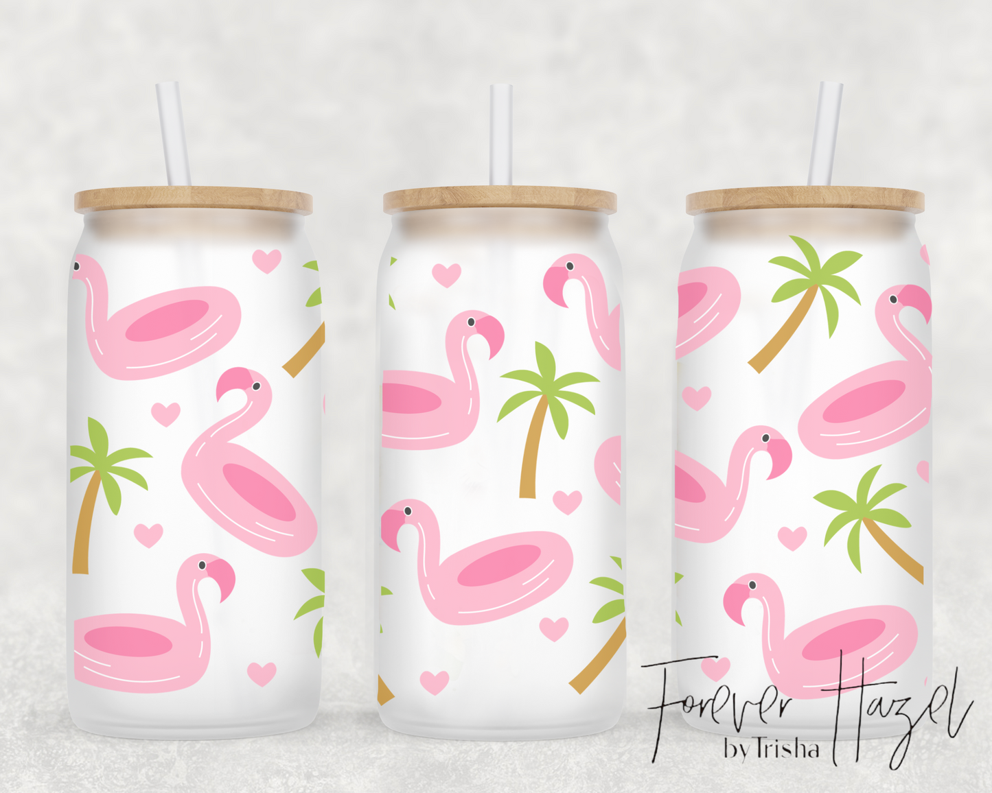 Flamingo Pool Floaties 16oz Frosted Glass Can