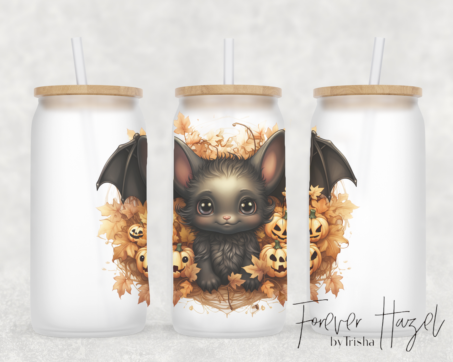 Cute Bat 16oz Frosted Glass Can