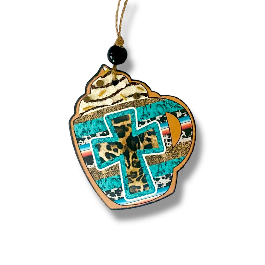Western Religious Coffee Mug Freshies | Turquoise & Cheetah Cross Coffee Mug Freshie | Coffee & Jesus Mug Freshie