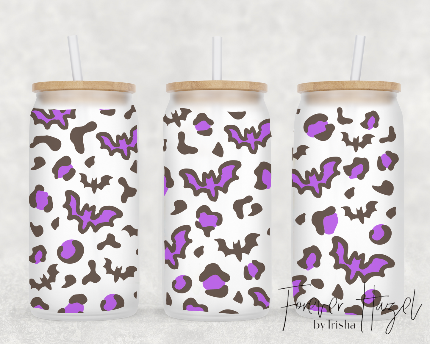 Purple Bats & Cheetah 16oz Frosted Glass Can