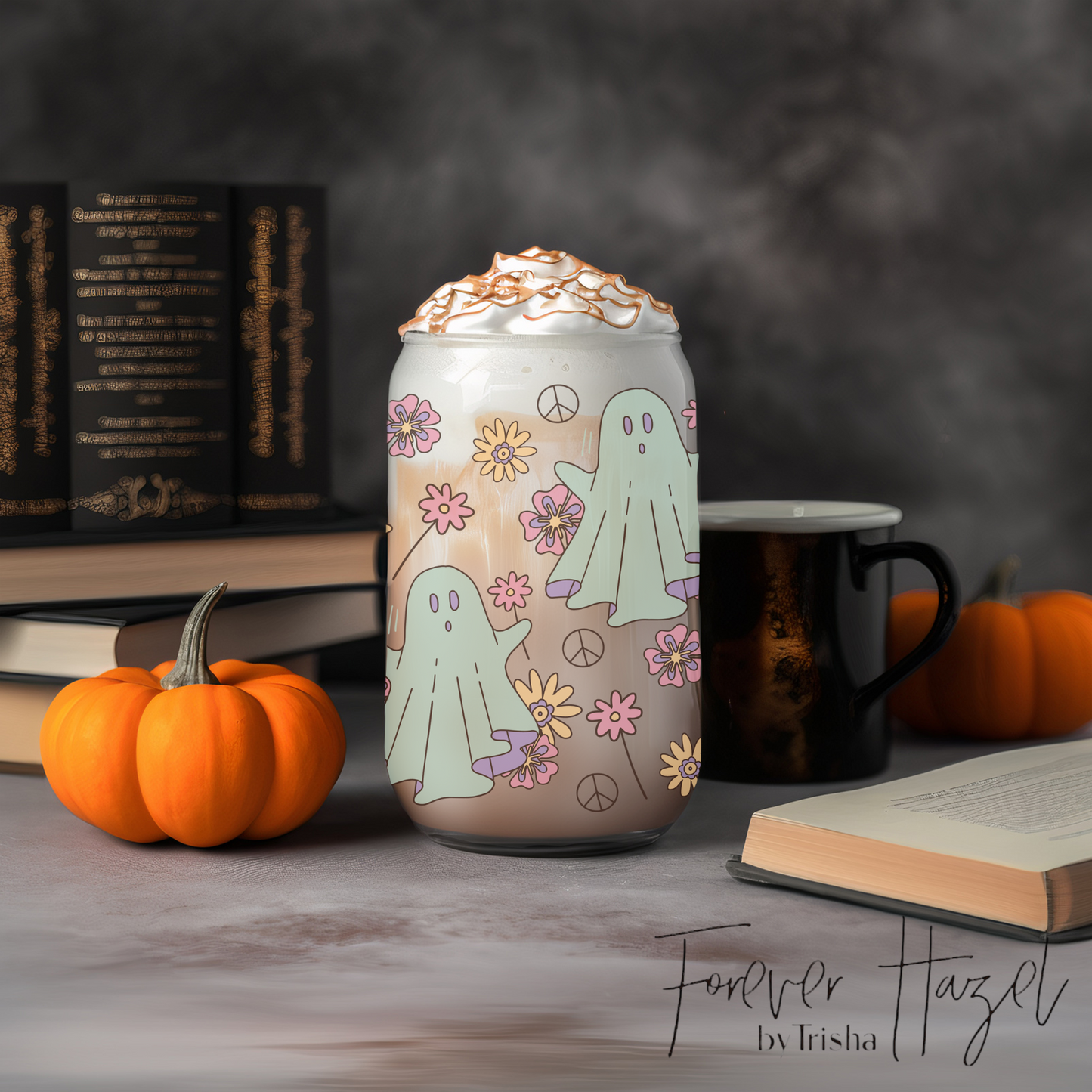 Retro Ghosts 16oz Frosted Glass Can