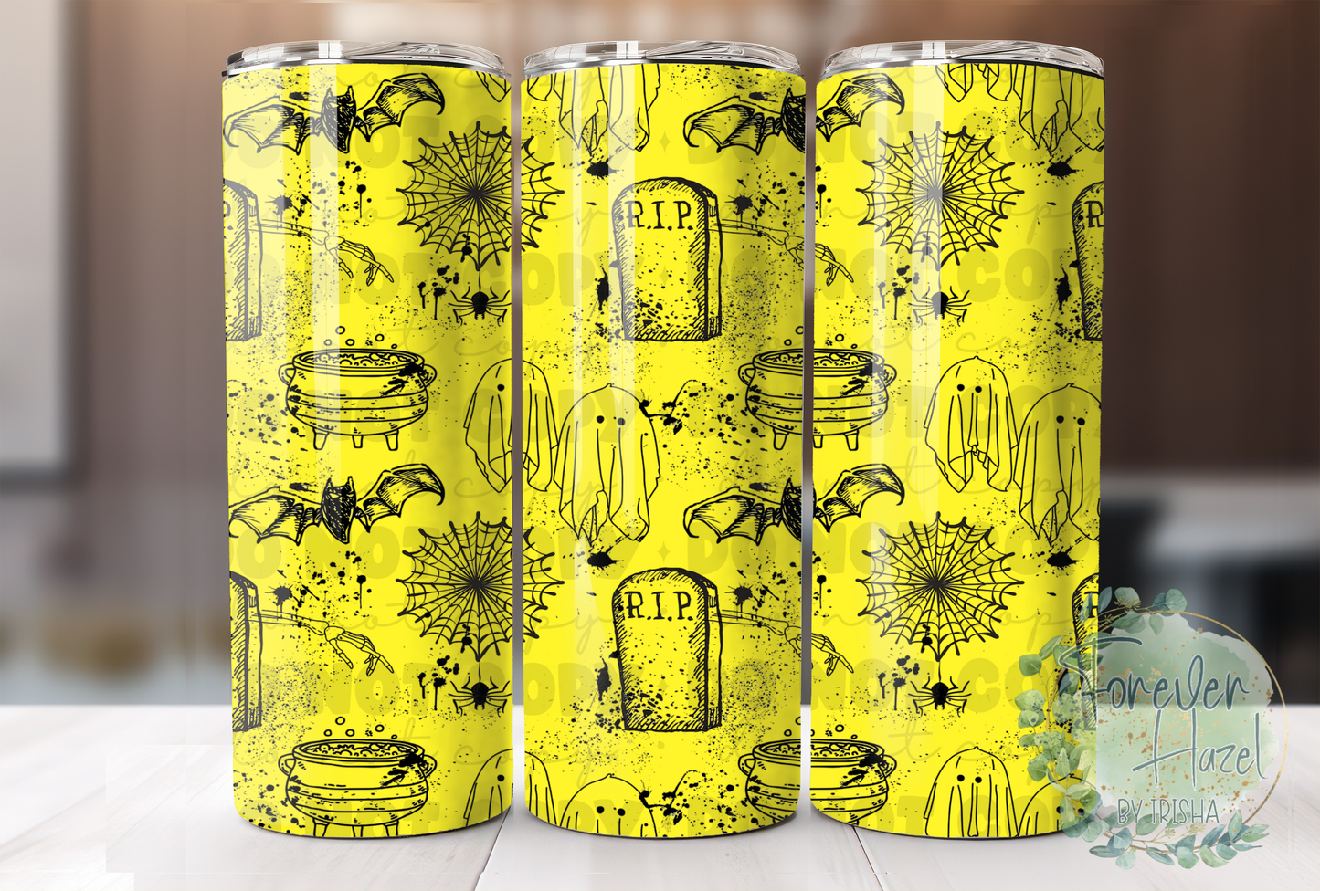 Neon Yellow Halloween Grunge Art Tumbler