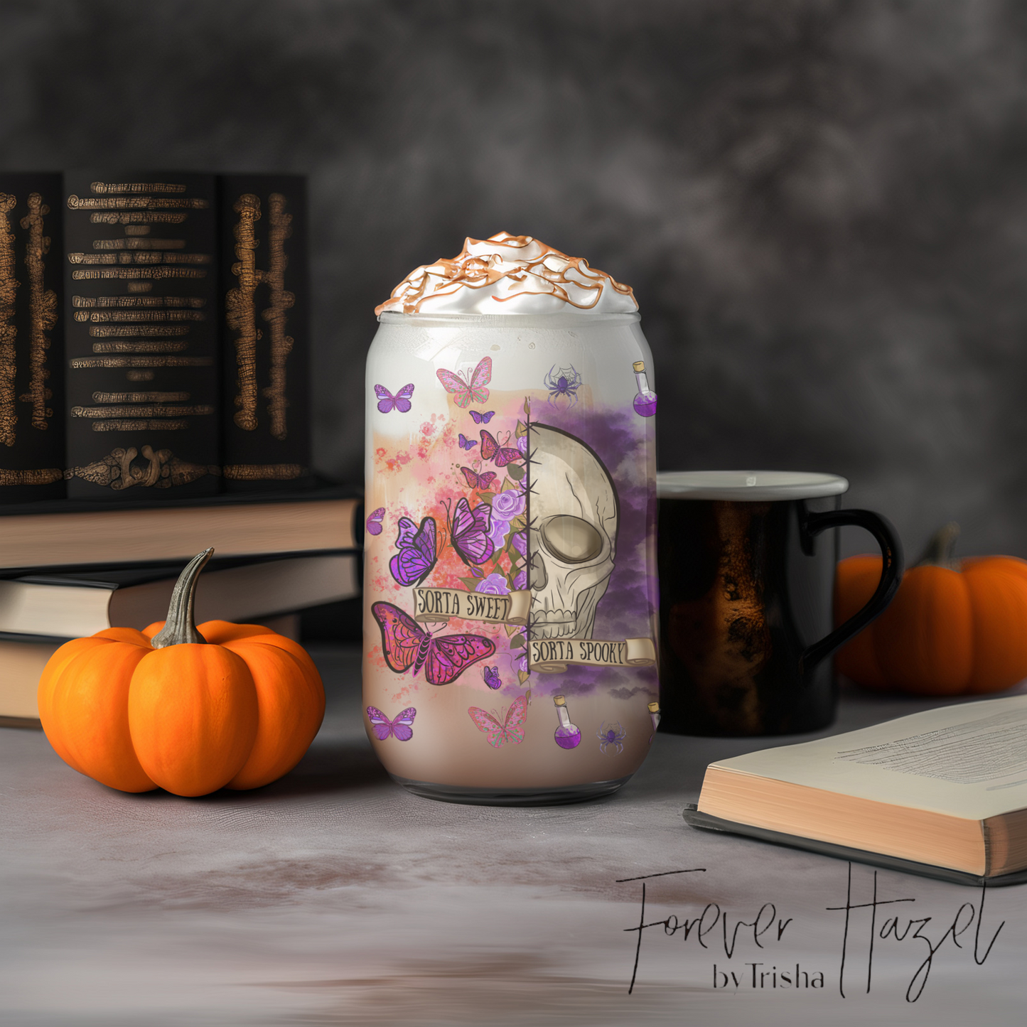 Sorta Sweet, Sorta Spooky Skull 16oz Frosted Glass Can