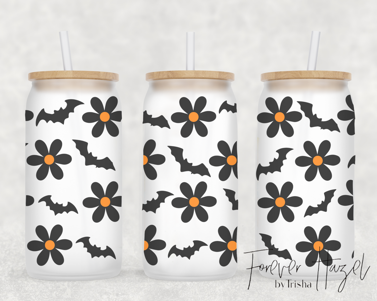Bats & Flowers 16oz Frosted Glass Can