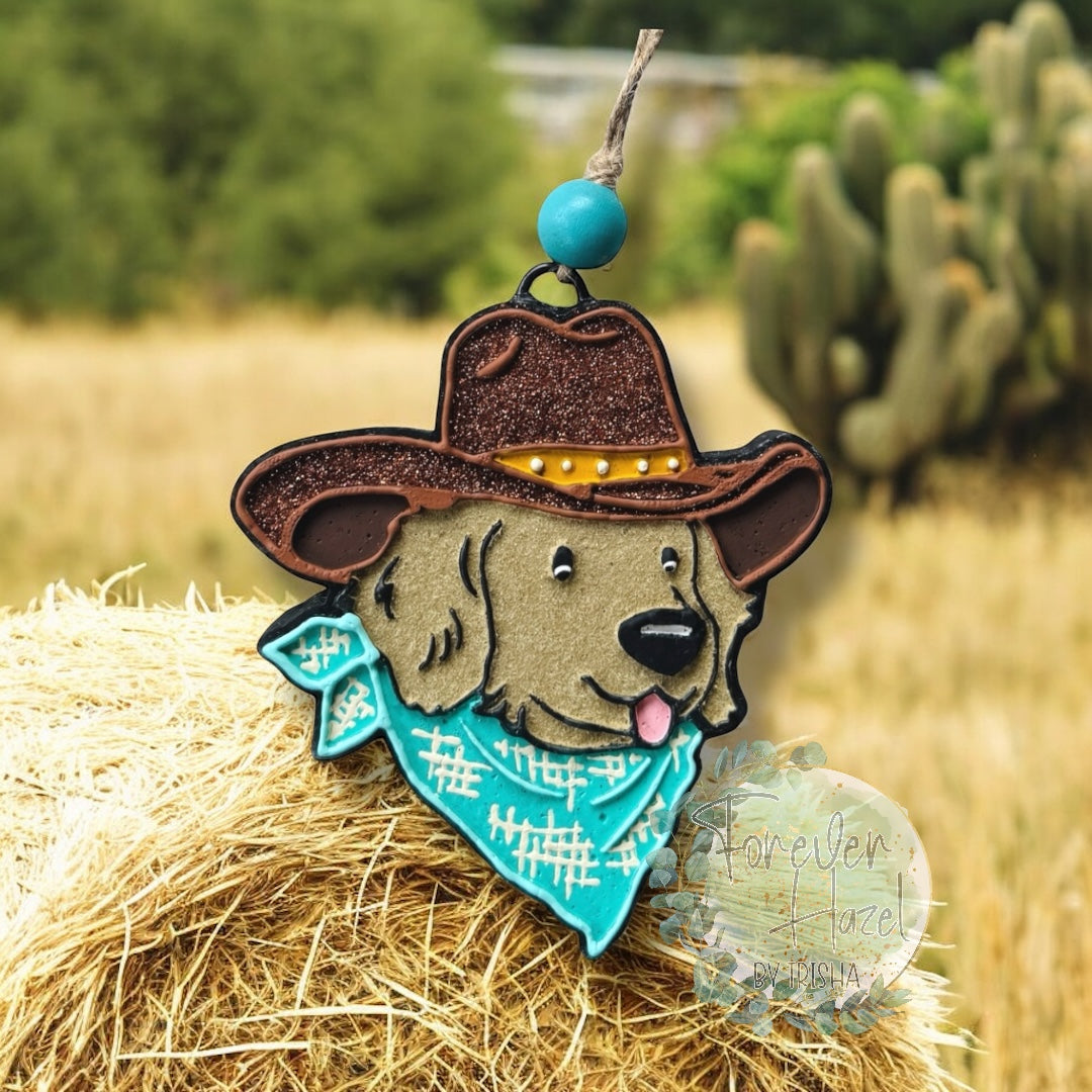 Cowboy Retriever Dog Freshie: Animal Aroma Bead Air Fresheners