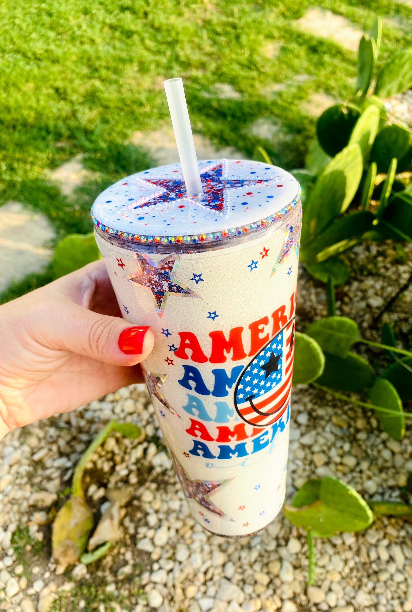 American Vibes Peek-A-Boo Glitter Acrylic 24oz Tumbler