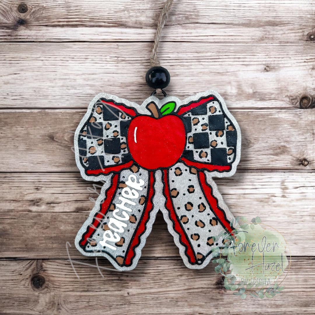 Checkered Teacher Bow Freshie: Teacher Aroma Bead Air Freshener