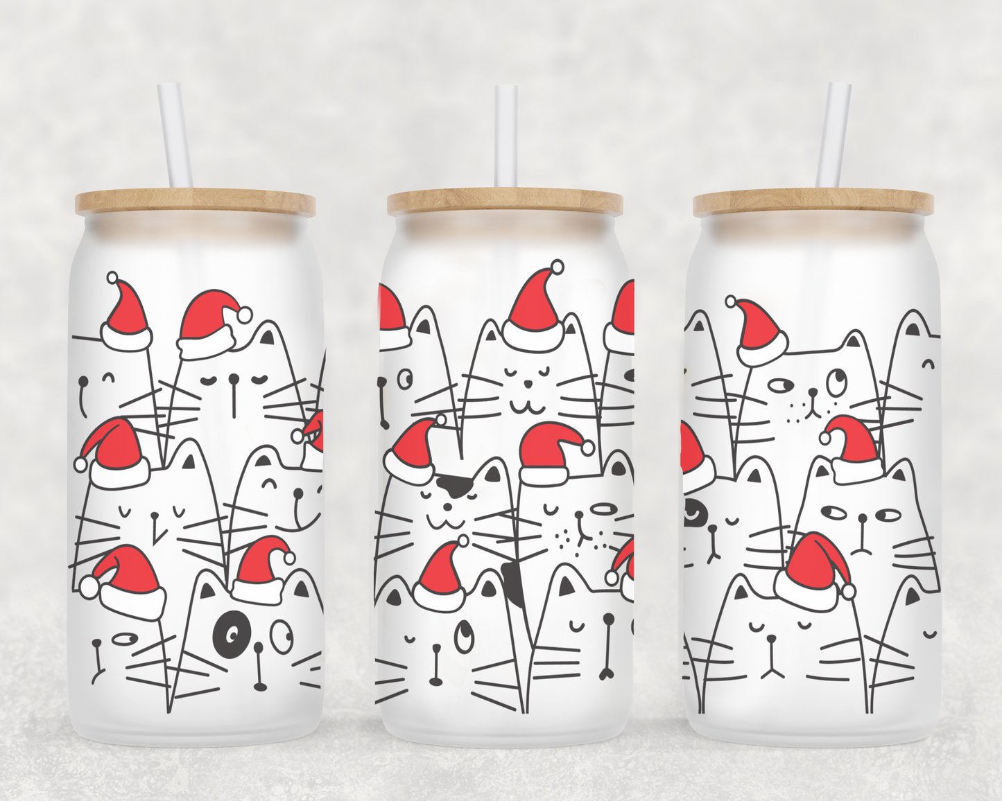Christmas Cats In Santa Hats 16oz Frosted Glass Can