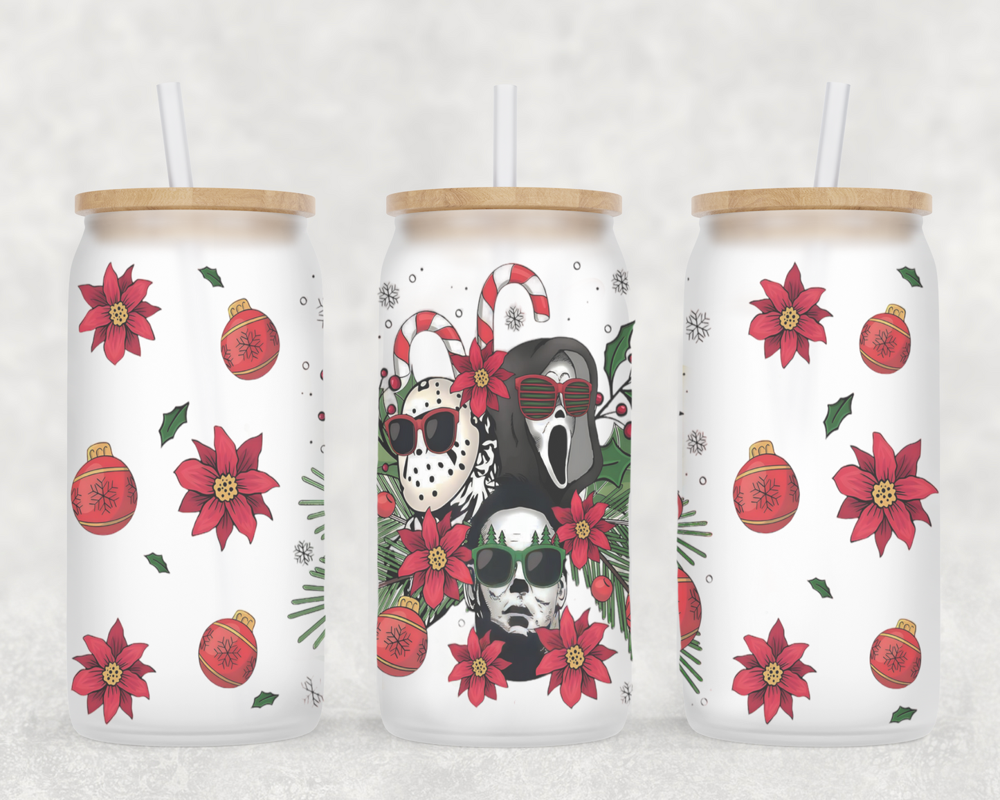 Horror Christmas 16oz Frosted Glass Can