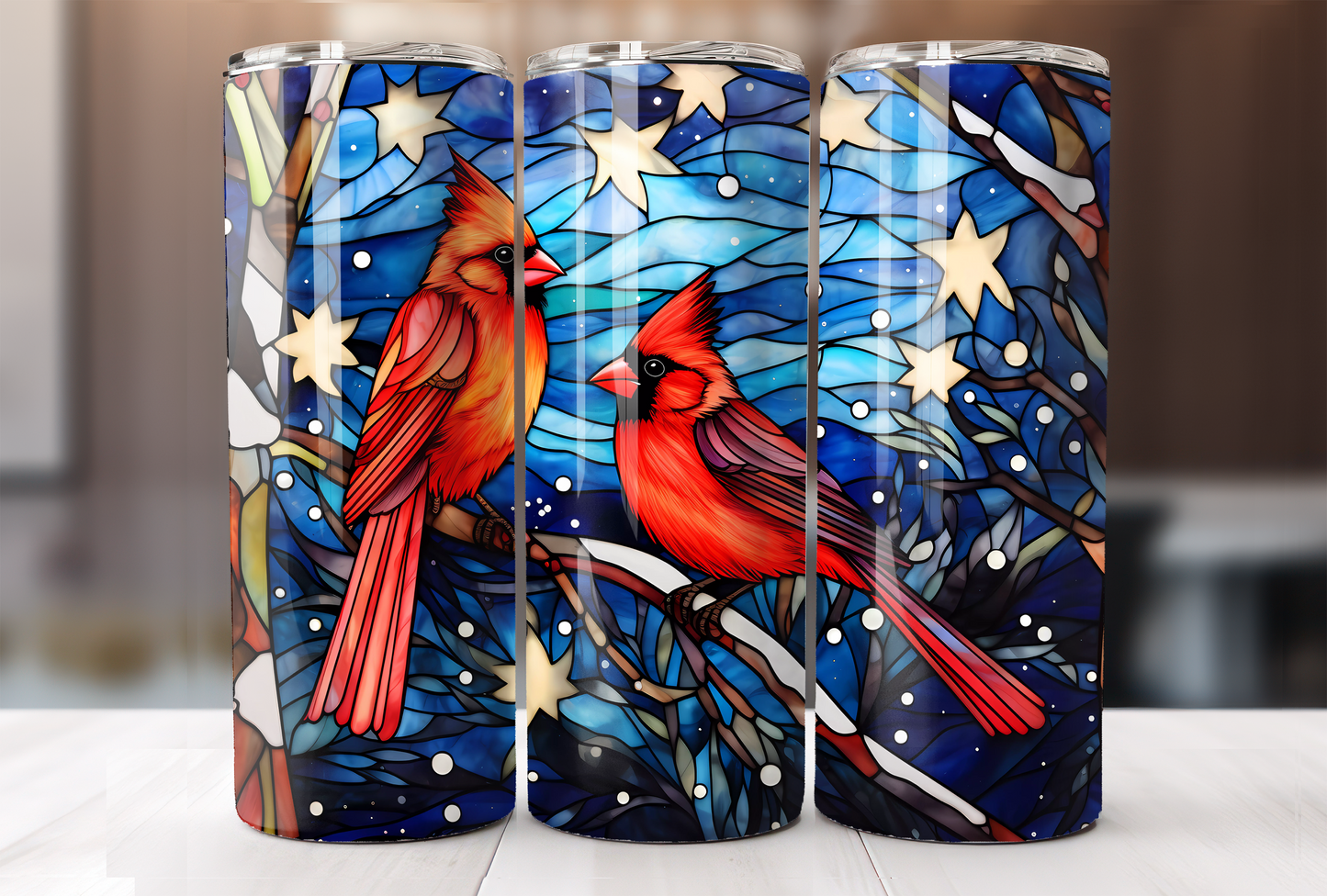 Stained Glass Cardinals Tumble