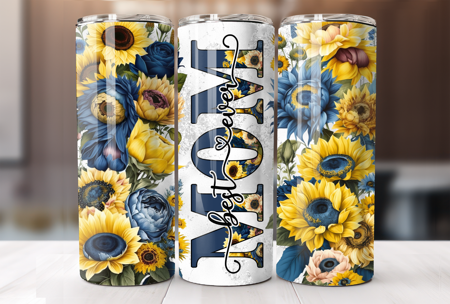 Best Ever Mom Blue/Yellow Floral Tumbler