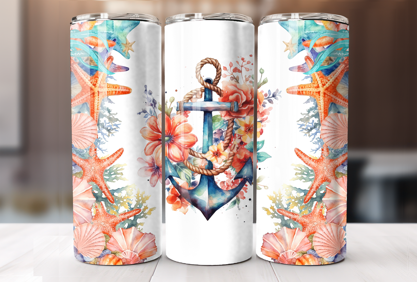 Floral Anchor Tumbler