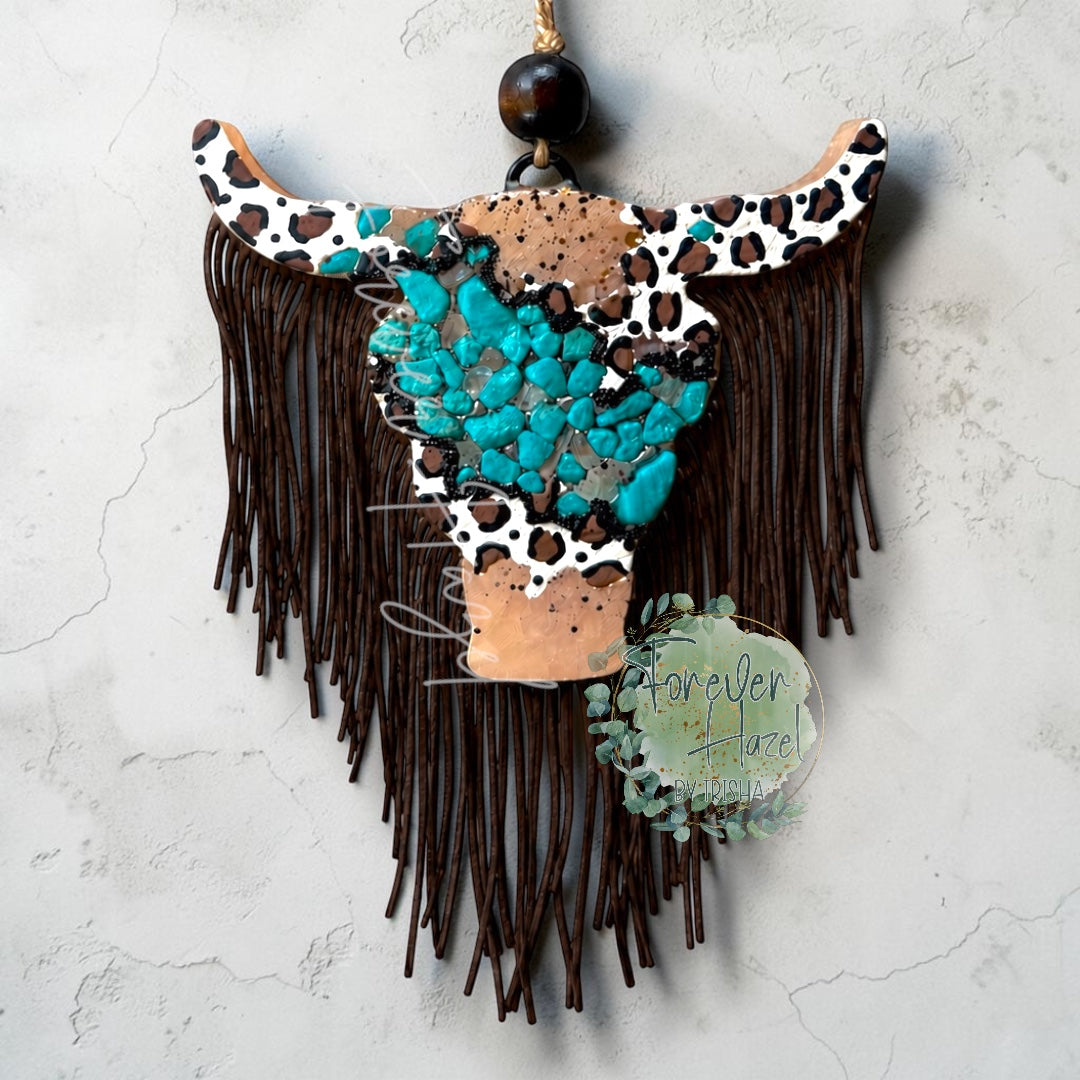 Cheetah and Turquoise Bull Freshie: Western Aroma Bead Air Freshener