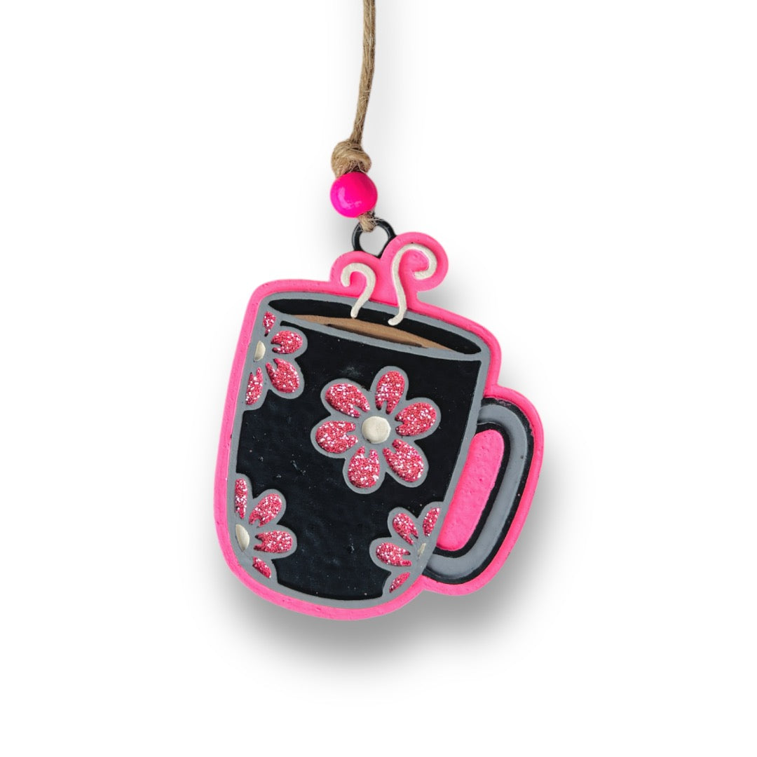 Floral Coffee Mug Freshie: Coffee Aroma Bead Air Freshener