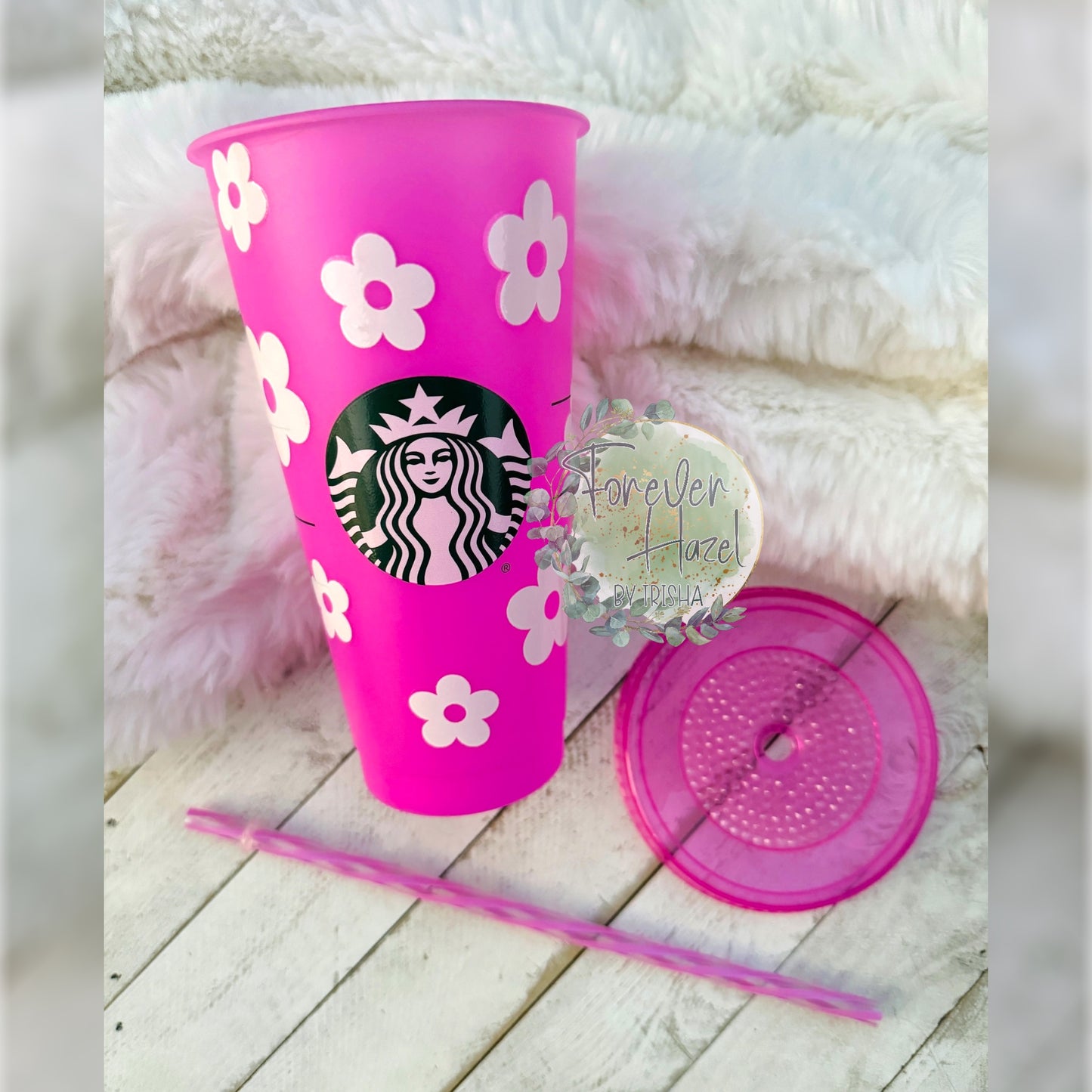 Pink SB Retro Flowers Plastic Tumbler