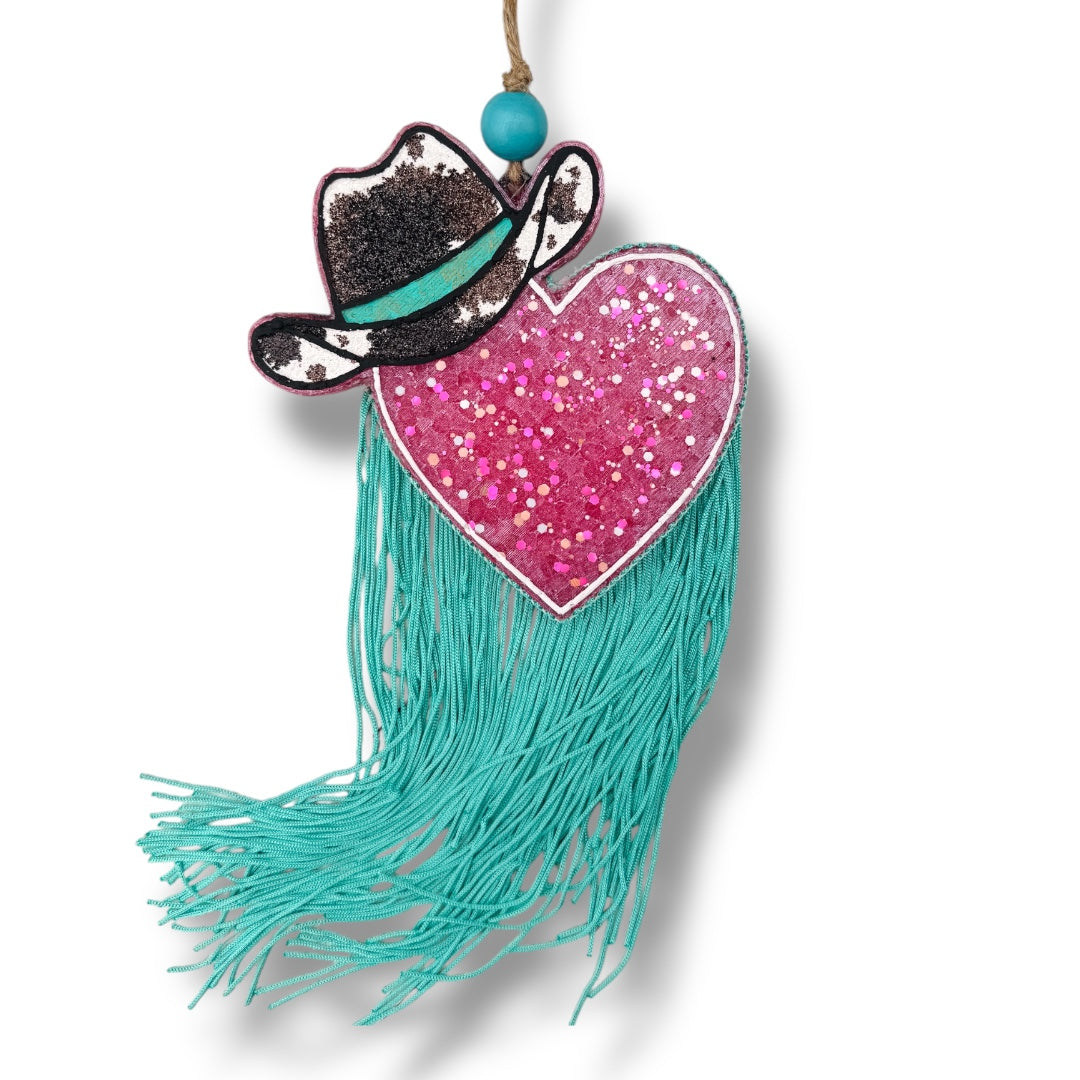 Cowhide Cowboy Hat Heart Freshie: Valentines Day Aroma Bead Air Freshener