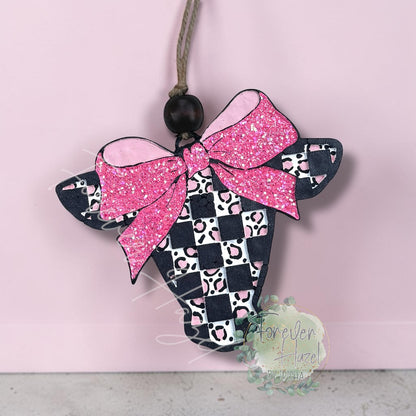 Checkered Cow with Bow Freshie: Western Aroma Bead Air Freshener