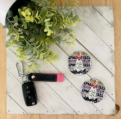 Spooky Vibes Cowgirl Ghost Car Coaster Set