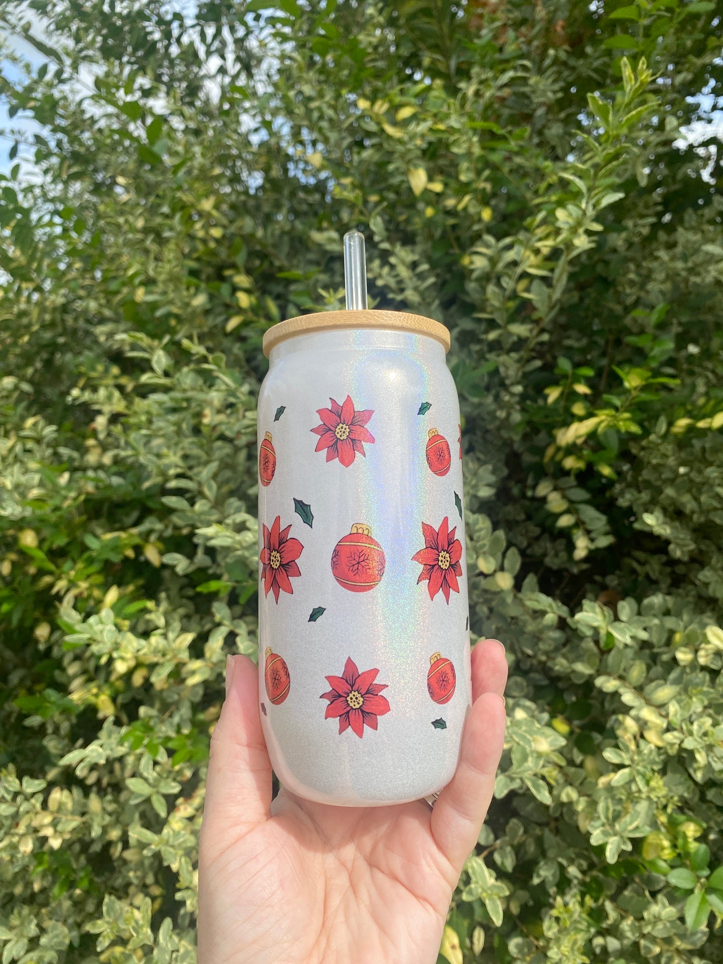 Horror Floral Christmas 16oz Glass Can