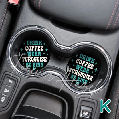 Turquoise and Cheetah Western Car Coaster Set