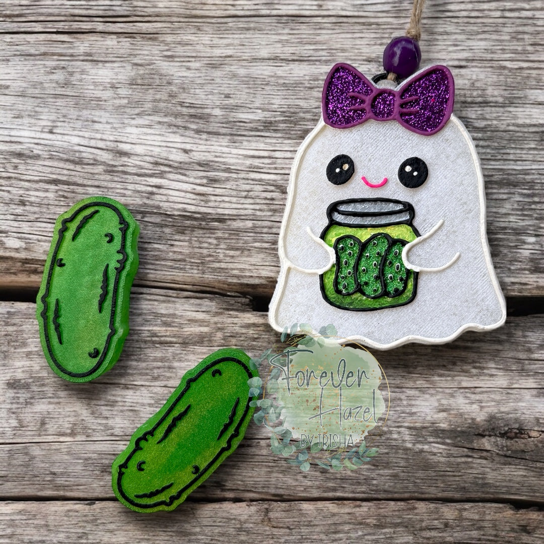 Ghost with Pickle Jar Freshie | Halloween Aroma Bead Air Freshener