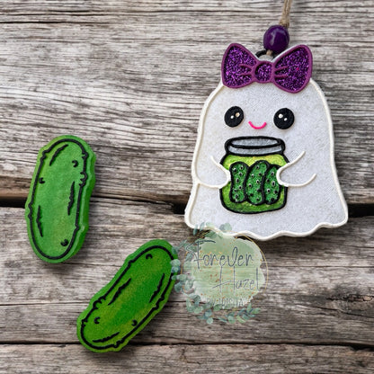 Ghost with Pickle Jar Freshie | Halloween Aroma Bead Air Freshener
