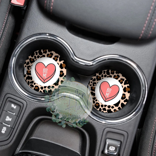 Cheetah Bite Me Heart Car Coaster Set