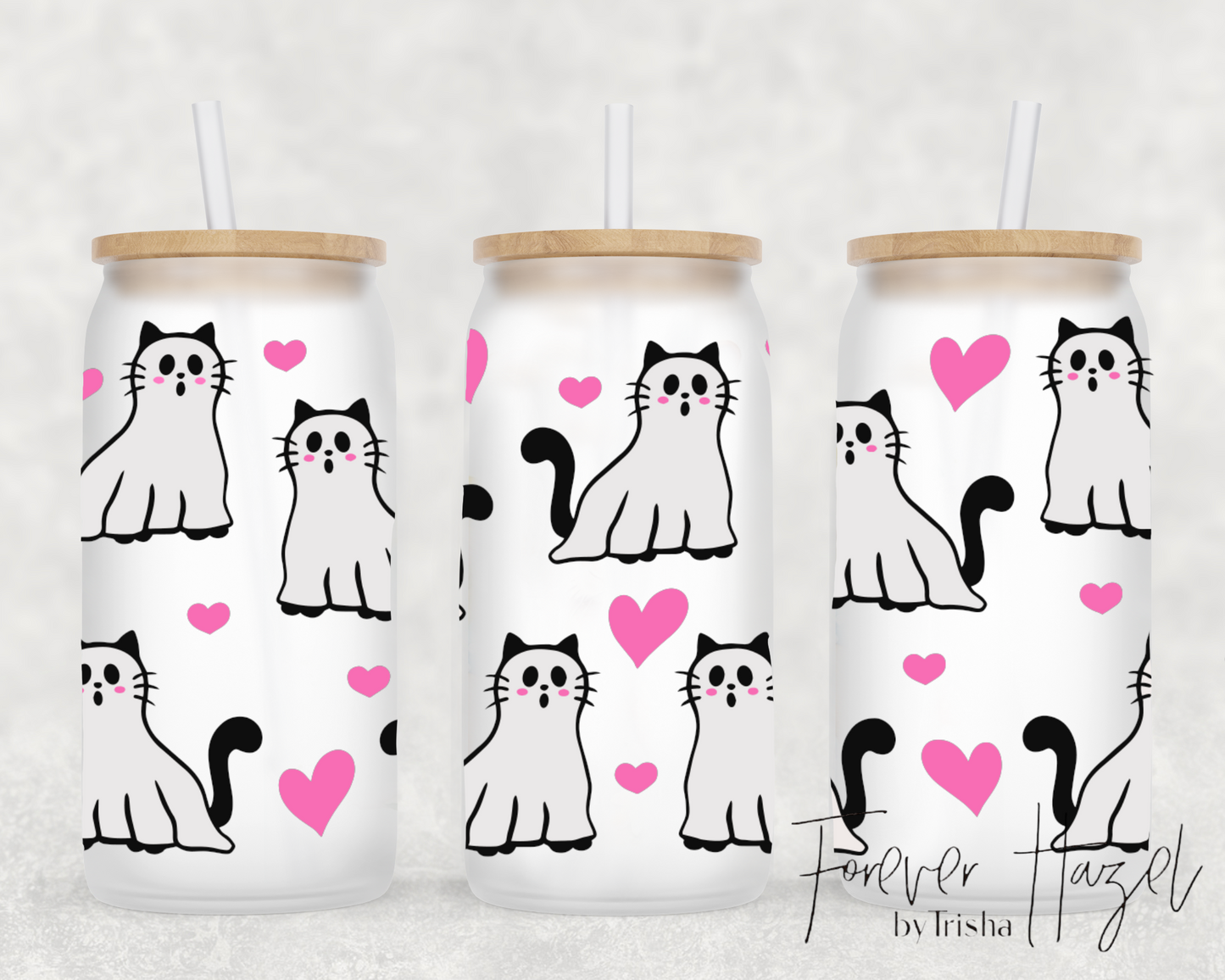Ghost Kitties 16oz Frosted Glass Can