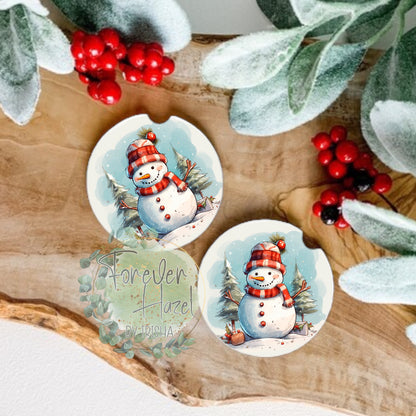 Snowman Winter Scene Car Coaster Set