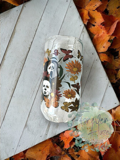 Floral Horror Friends 16oz Glass Can
