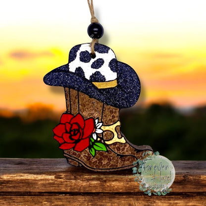 Cow Print Boots with Rose Freshie