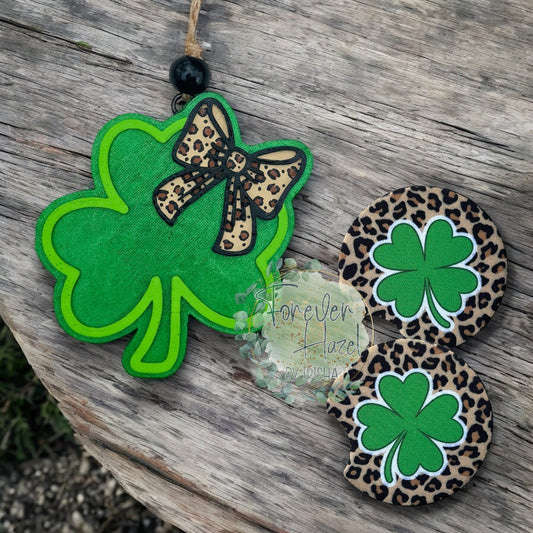 Cheetah Clovet Freshie: St Patricks Day Aroma Bead Air Freshener: Car Coaster