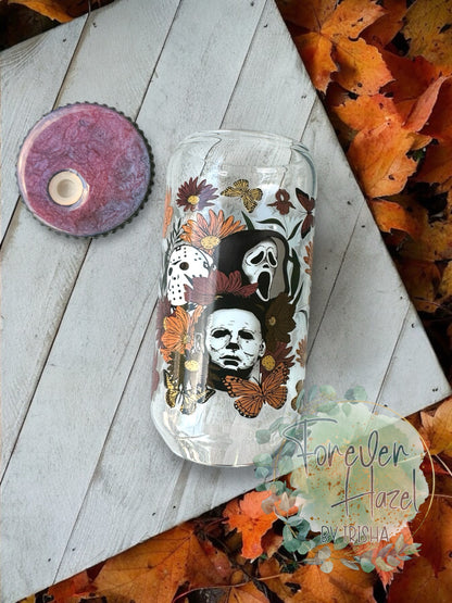 Floral Horror Friends 16oz Glass Can