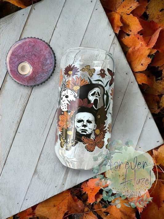 Floral Horror Friends 16oz Glass Can