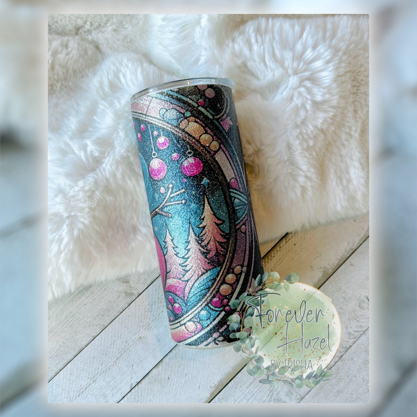 Glittery Stained Glass Snowman 15oz Tumbler