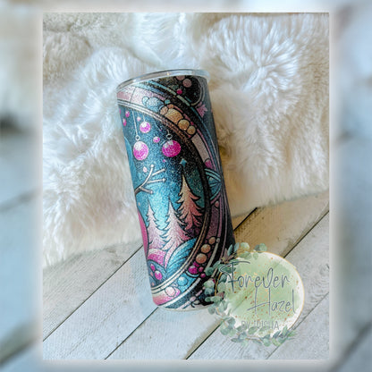 Glittery Stained Glass Snowman 15oz Tumbler
