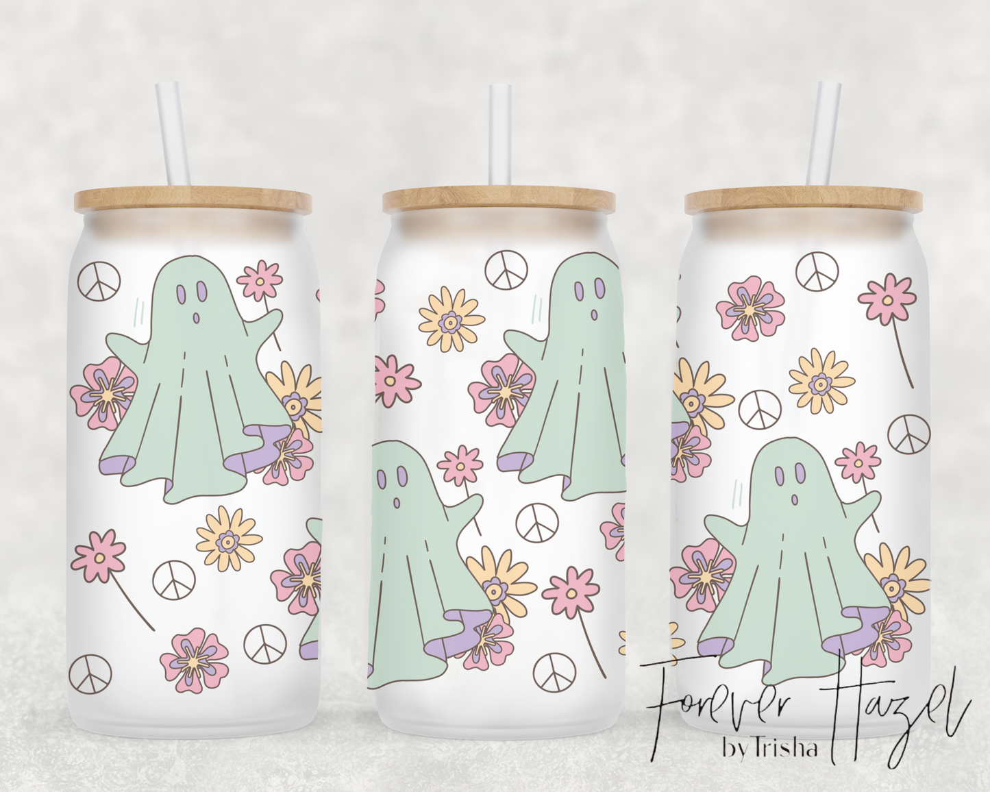 Retro Ghosts 16oz Frosted Glass Can