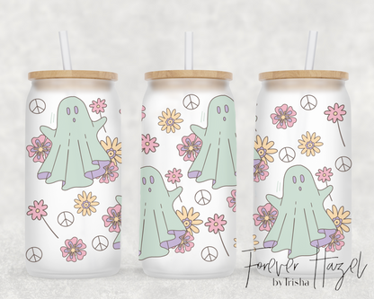 Retro Ghosts 16oz Frosted Glass Can