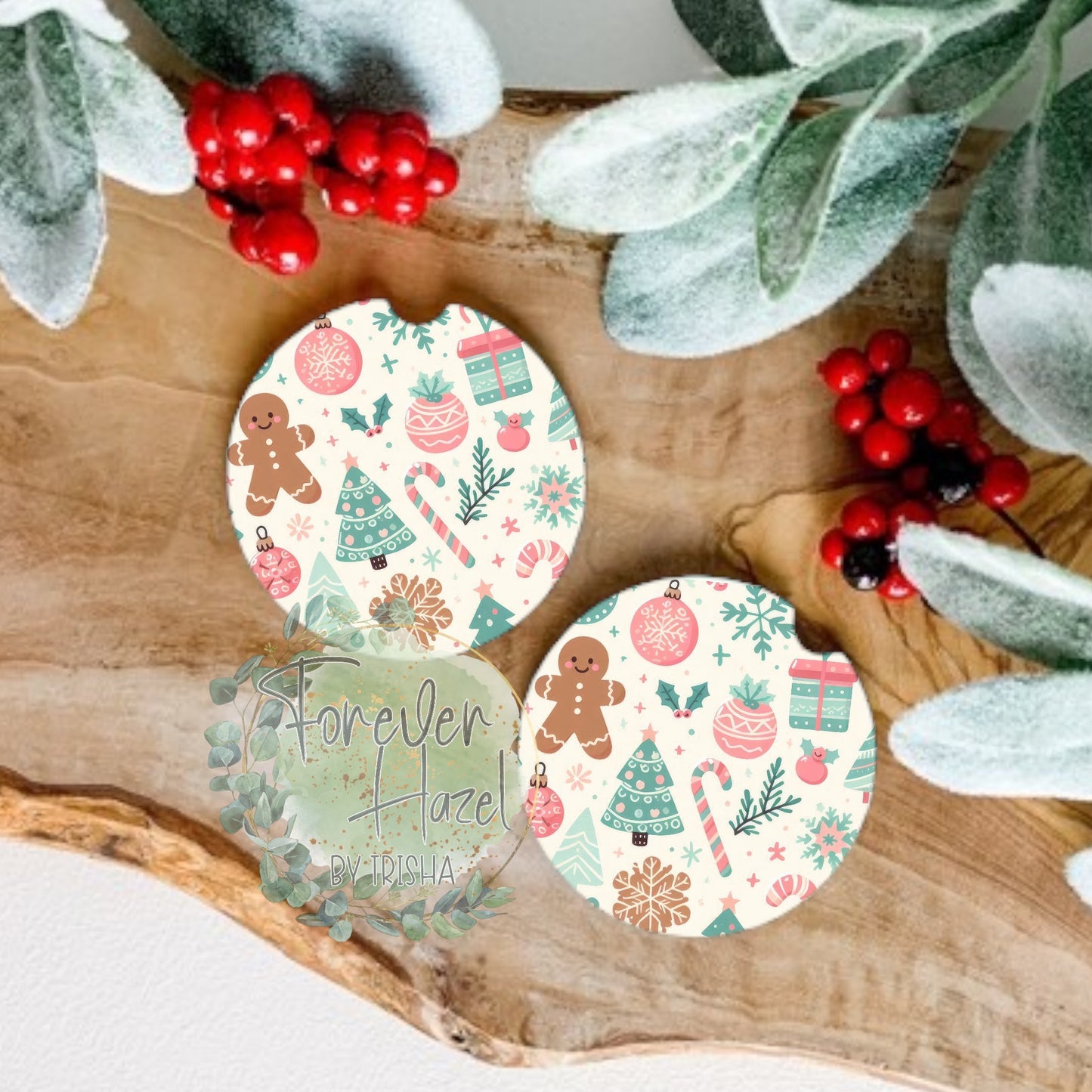 Pastel Christmas Things Car Coaster Set