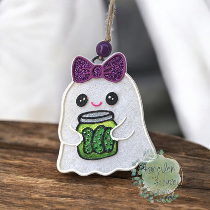 Ghost with Pickle Jar Freshie | Halloween Aroma Bead Air Freshener