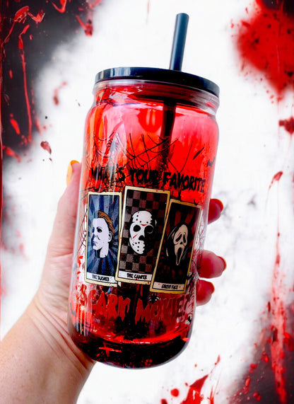 What’s Your Favorite Scary Movie 16oz Acrylic Snowglobe Drip Can