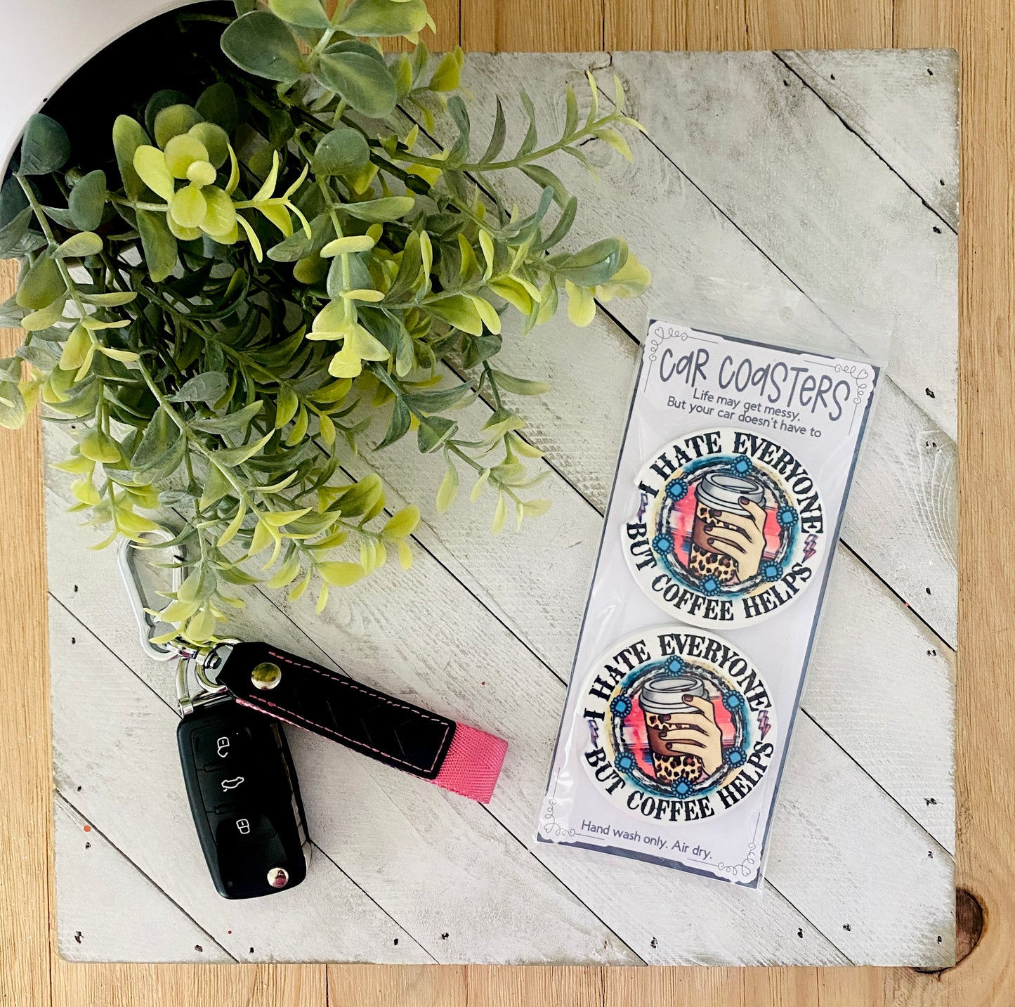 I Hate Everyone But Coffee Helps Car Coaster Set