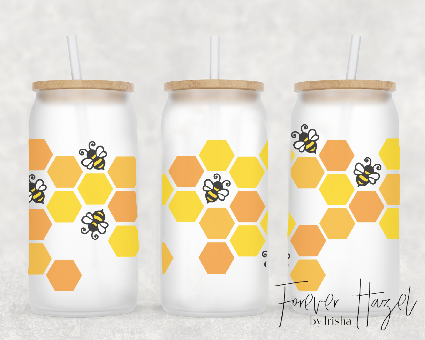 Honey Bees 16oz Frosted Glass Can
