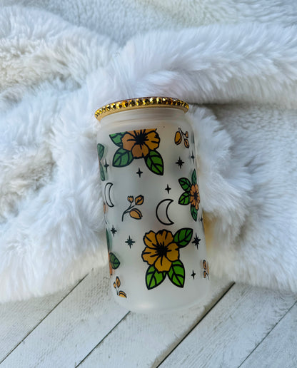 Floral Ghost Frosted Glass Can