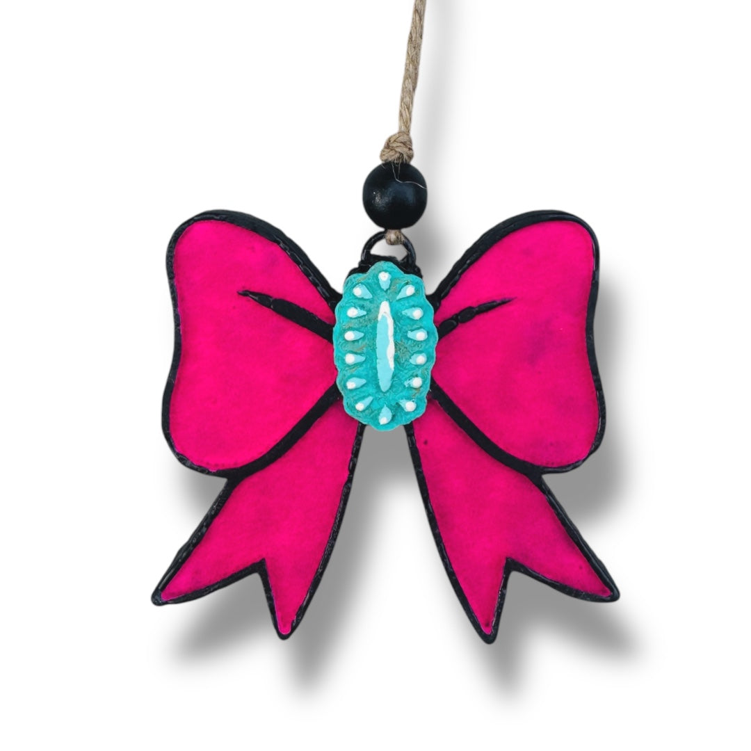 Velvet Bow With Turquoise Jewel Freshie